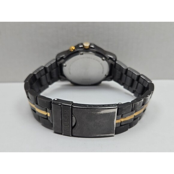 Pulsar by Seiko V0720050 Alarm Chrono Ana Digi Watch Black Gold Mens New Battery - Picture 8 of 13